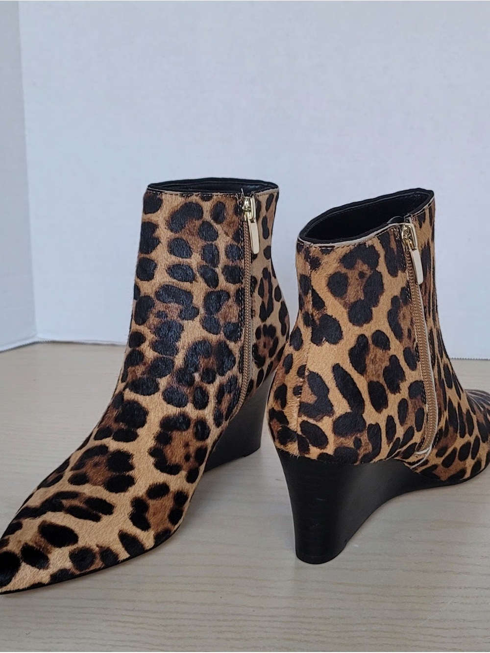 Nine West Leopard Print Wedge Ankle Boots - Tan & Black